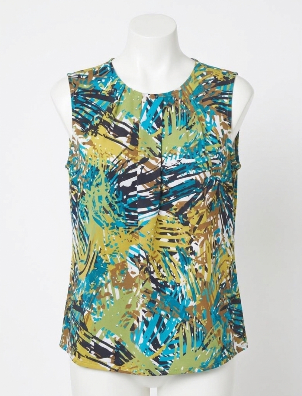 NEW MULTIPLES tuck front neck print tank top in turq/lime/black